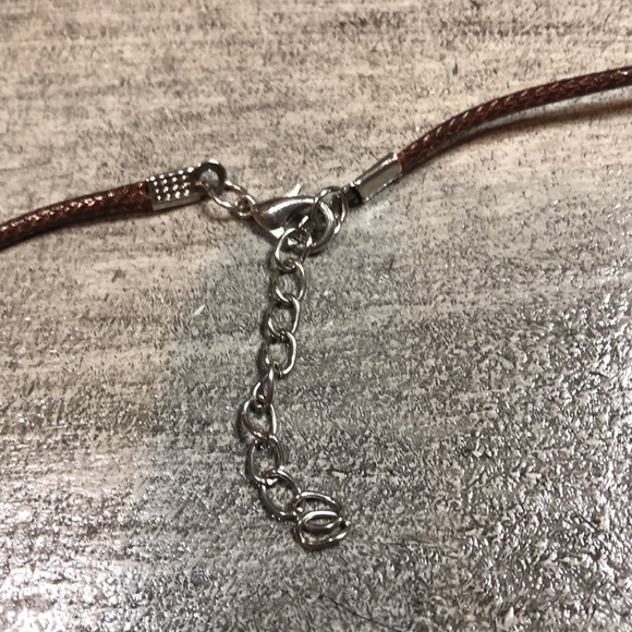 Heart Shaped Necklace in Natural Stone Peach Color  with Black Cord - Picture 7 of 7